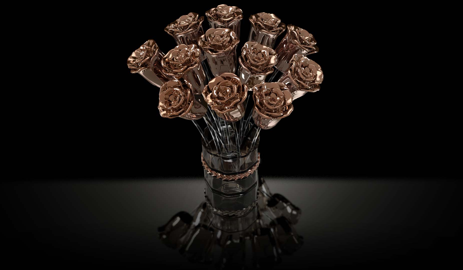 3D Rose Gold Roses